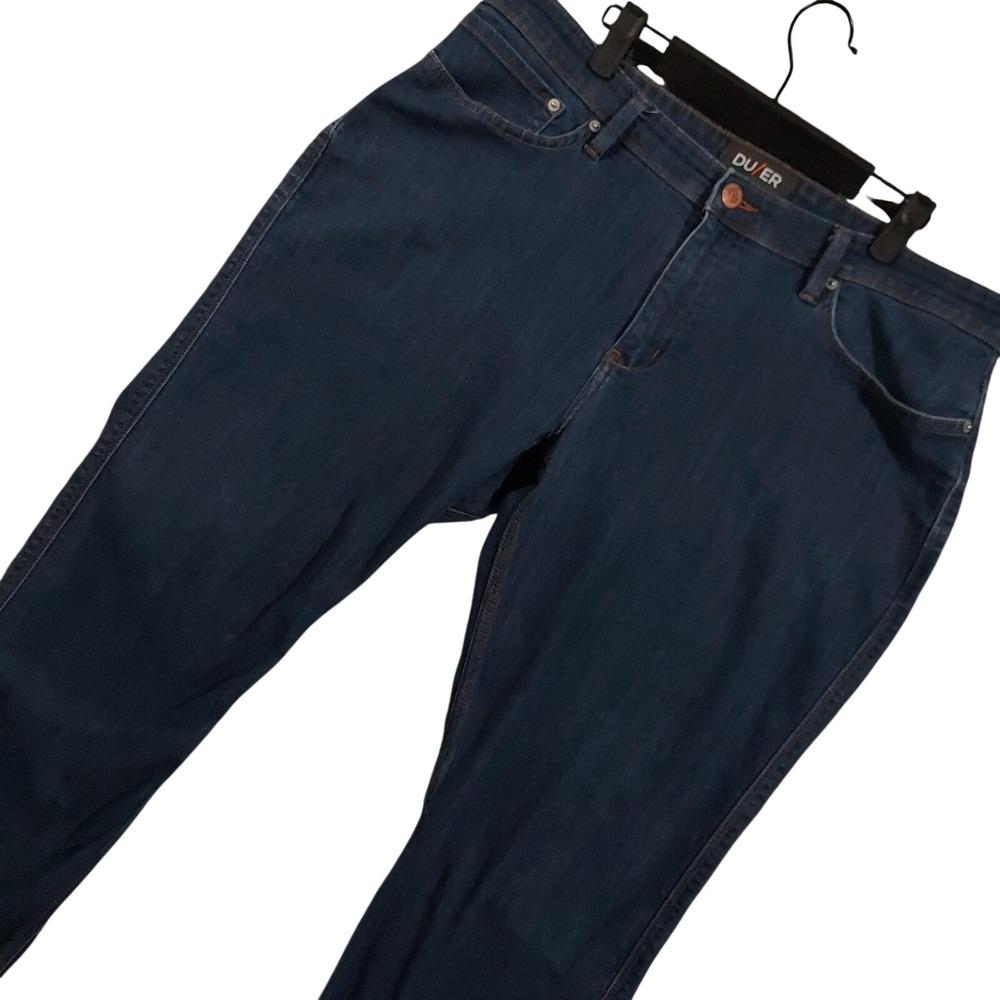 DU/ER L2X Relaxed Taper Jeans Mens Fits 38x39 Blue Relaxed Tapered Stretch Denim
